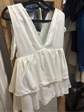 White Tiered V-Neck Dress